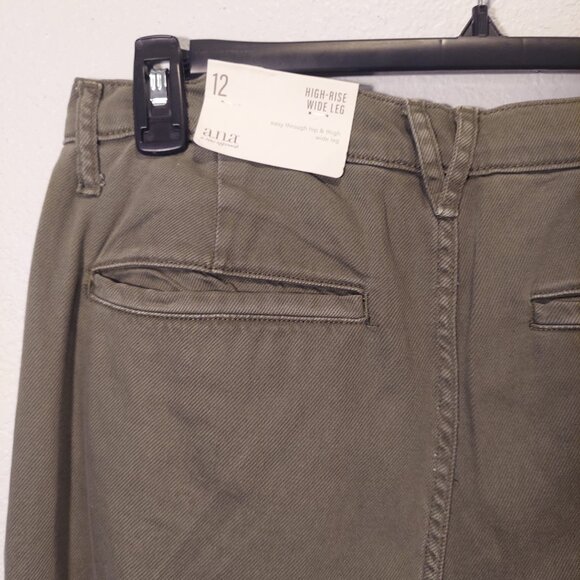 NWT a.n.a. Pleated Wide Leg Trousers Olive Khaki Size 6 - Picture 7 of 11